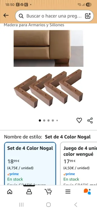 8 Patas de madera para muebles de 50mm de altura