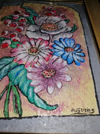 Cuadro Flores Relieve Esmalte Multicolor