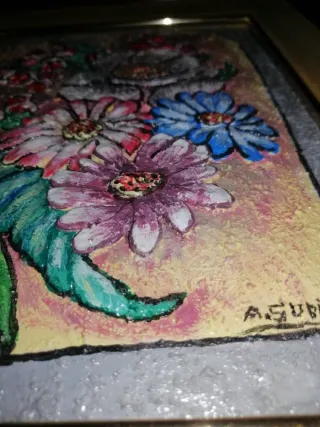 Cuadro Flores Relieve Esmalte Multicolor