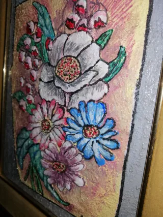 Cuadro Flores Relieve Esmalte Multicolor