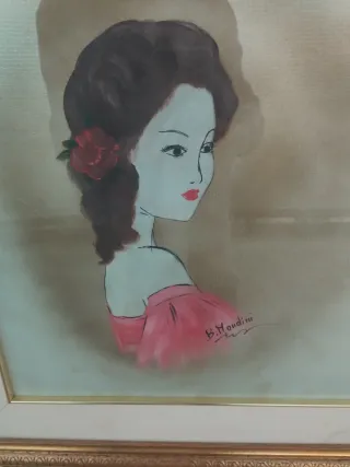 Quadro Classico Donna con Fiore