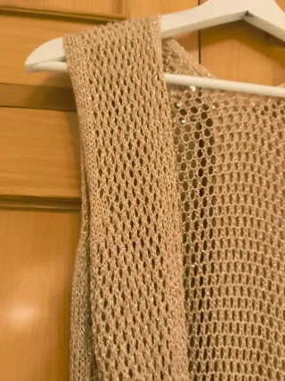 Chaleco largo crochet beige/dorado