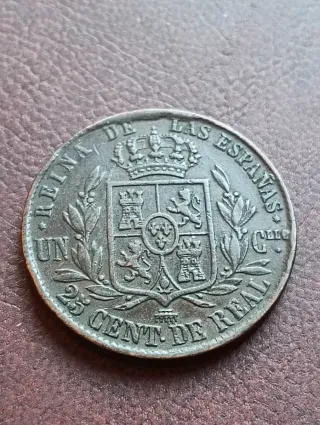Moneda 25 céntimos real 1863