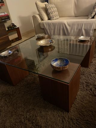 Mesa de centro cristal y madera