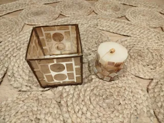 Vela y caja decorativa de cristal y yute