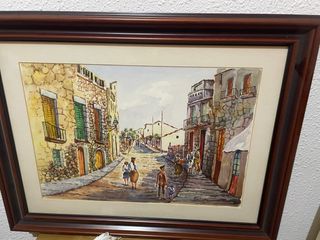 Cuadro vintage calle pintada acuarela