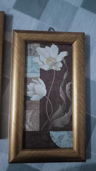 Coppia Quadretti Floreali Dorati