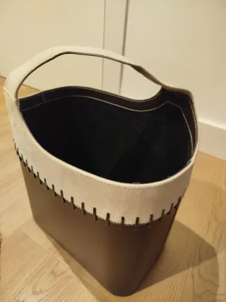 Cesta revistero piel marrón y beige