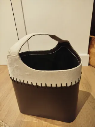 Cesta revistero piel marrón y beige
