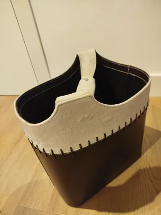 Cesta revistero piel marrón y beige