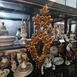 Espejo antiguo Cornucopia Madera Tallada dorado