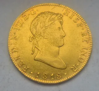 8 Escudos Oro Fernando VII México 1818 EBC