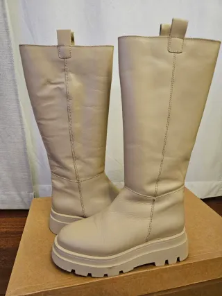 Botas altas piel mujer crema talla 39