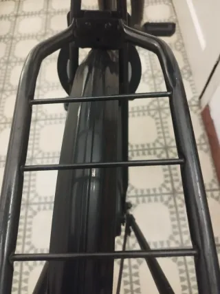 Bicicleta urbana negra con silla para bebe