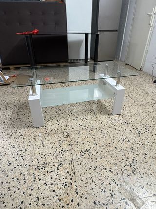 Mesa de centro cristal y metal