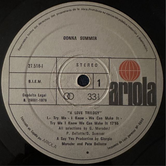 DONNA SUMMER VINILO LP LOVE TRILOGY 1976