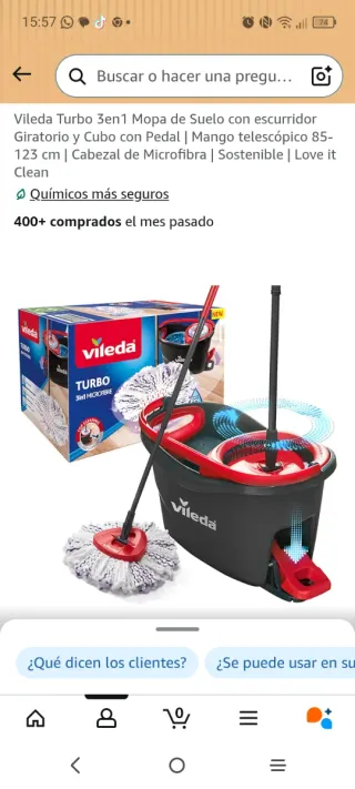 Mopa Vileda Turbo 3en1 con Cubo y Pedal