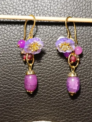 Orecchini Murano Giada Lilla Acciaio Dorato