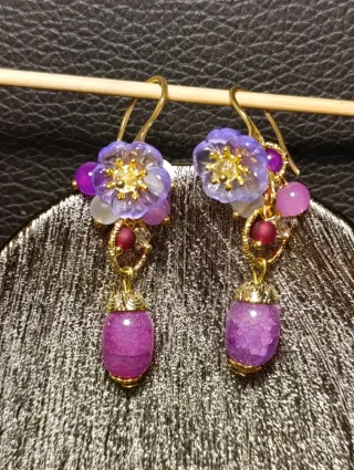 Orecchini Murano Giada Lilla Acciaio Dorato