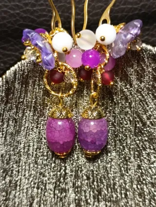 Orecchini Murano Giada Lilla Acciaio Dorato