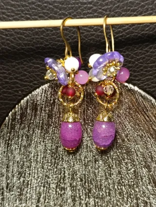 Orecchini Murano Giada Lilla Acciaio Dorato