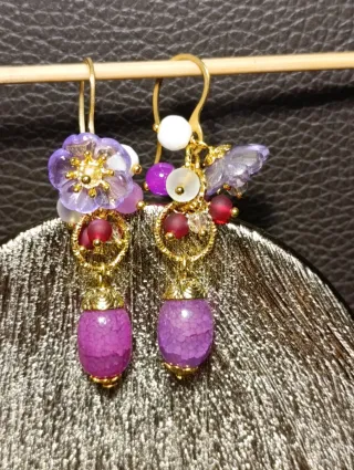 Orecchini Murano Giada Lilla Acciaio Dorato