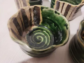 Set 5 ciotole ceramica giapponese Oribe-yaki