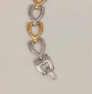 Pulsera eslabones corazones bicolor