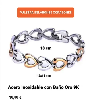 Pulsera eslabones corazones bicolor