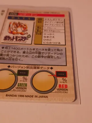 Carta Carddass Pokémon Charizard Holográfica 1996