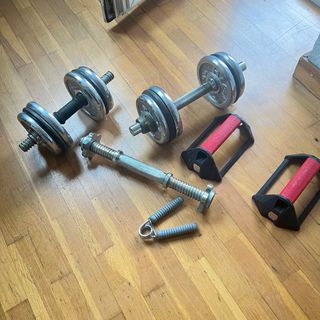 Kit Pesas Hierro Mancuernas y Barras