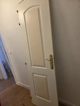 Puerta interior blanca con manilla dorada