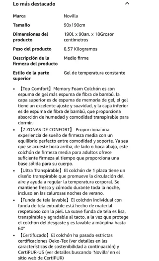 Colchón Viscoelástico 90x190x18cm ENVASADO