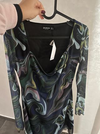 Vestido Stradivarius Malla Estampado Talla S