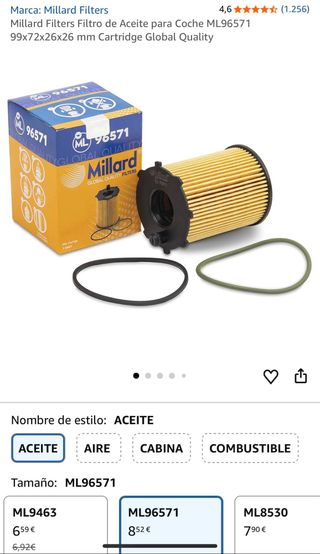 Filtro de aceite millard ref: ml 96571