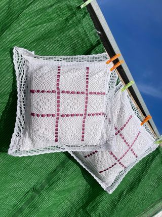 Lote 2 cojines de ganchillo hechos a mano pareja