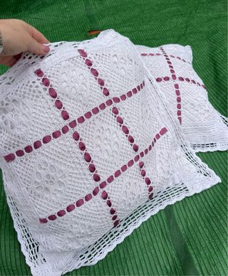 Lote 2 cojines de ganchillo hechos a mano pareja