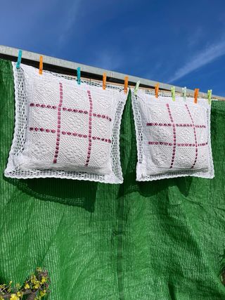 Lote 2 cojines de ganchillo hechos a mano pareja