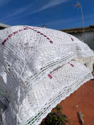 Lote 2 cojines de ganchillo hechos a mano pareja