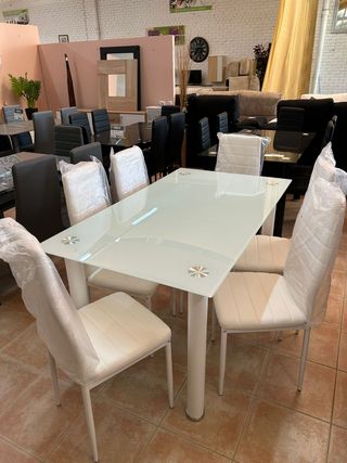 Mesa Comedor Blanca con 6 Sillas Moderna