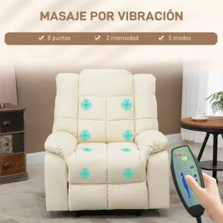 Sillón Reclinable Masaje 8 Puntos Beige