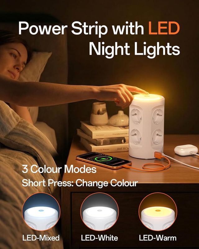 Torre Enchufes Vertical con Luce Notturna