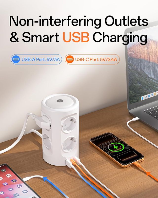 Torre Enchufes Vertical con Luce Notturna