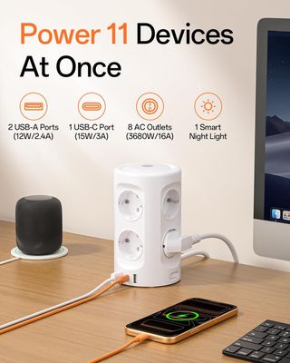 Torre Enchufes Vertical con Luz Nocturna