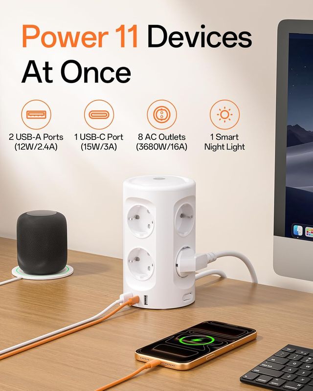 Torre Enchufes Vertical con Luce Notturna