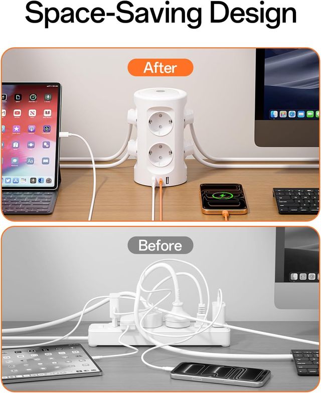 Torre Enchufes Vertical con Luce Notturna