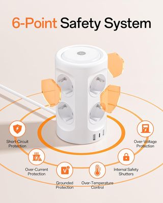 Torre Enchufes Vertical con Luz Nocturna