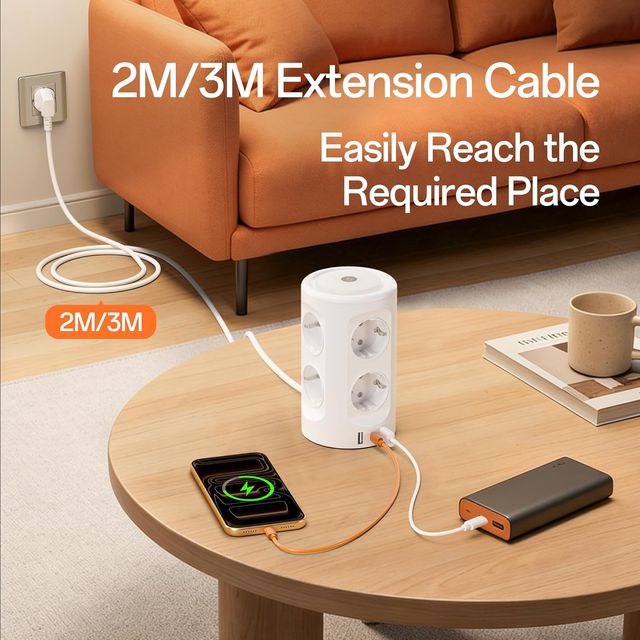 Torre Enchufes Vertical con Luce Notturna