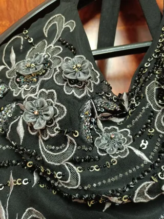 Vestido fiesta lentejuelas negro y plata