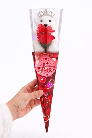 Cono Oso Peluche Rosa Corona San Valentín